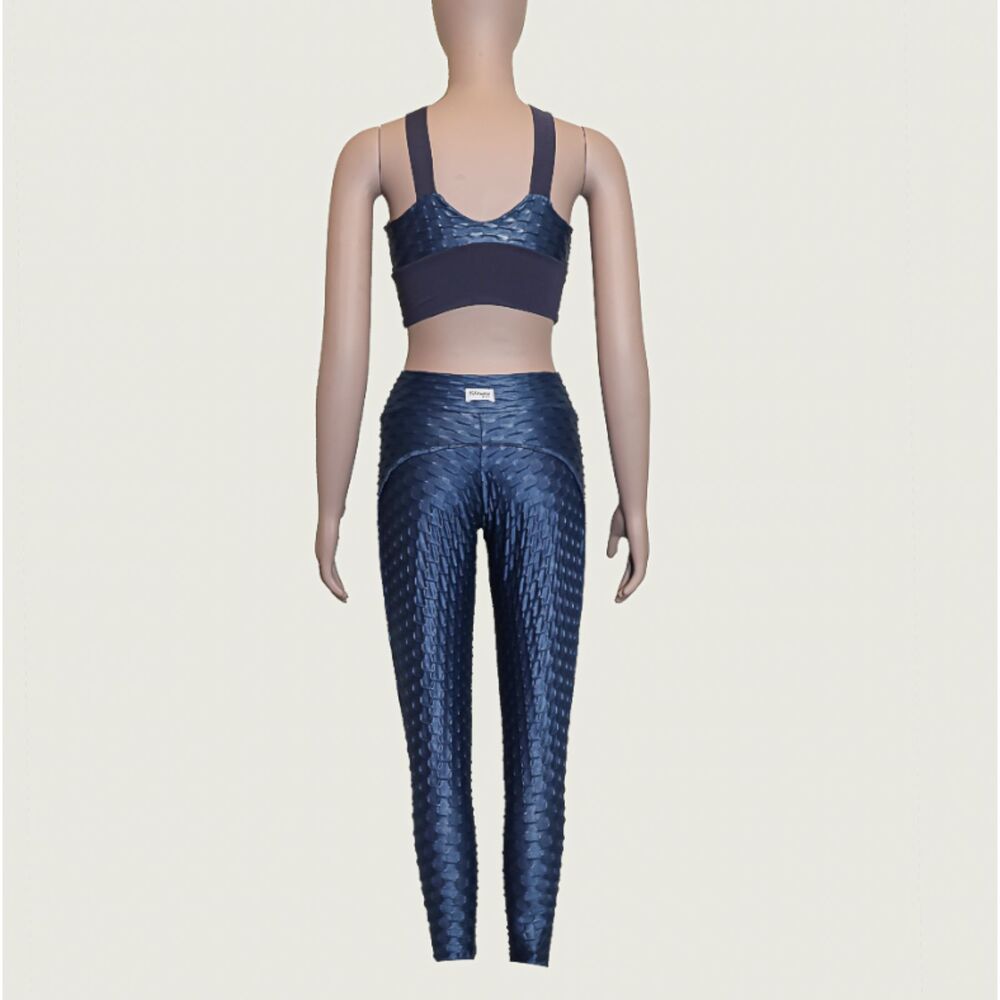 Navy Blue Textured Activewear Set Small Sports Bra & Leggings - Picture 2 of 6